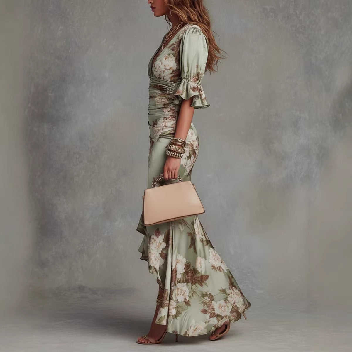 V-Neck Slim Fit Printed Dress