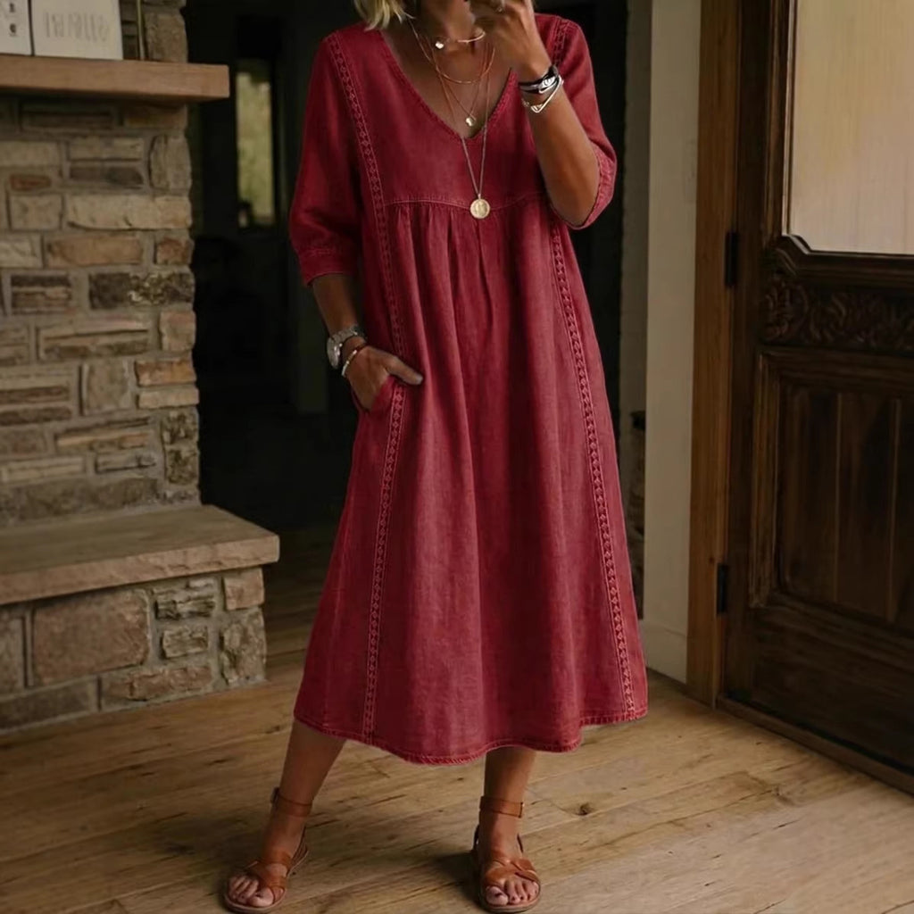 Womens Casual V-Neck Lace Dress