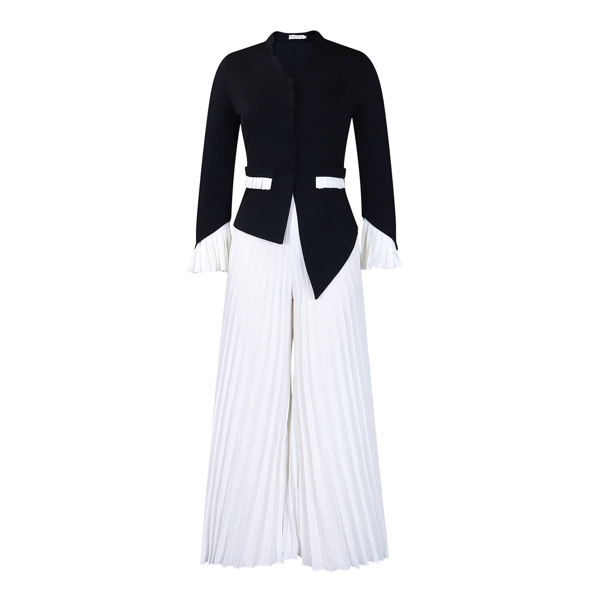 Elegant Flared Sleeve Top and Wide-Leg Pants Set