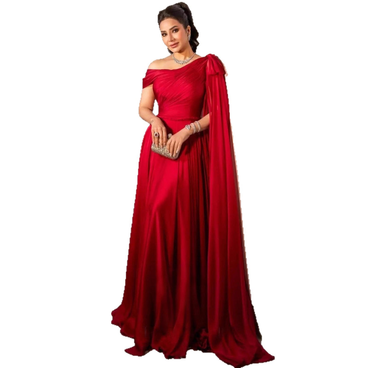 Elegant Red One-Shoulder Long Dress