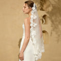 Long Single Layer Bridal Veil with Lace Trim