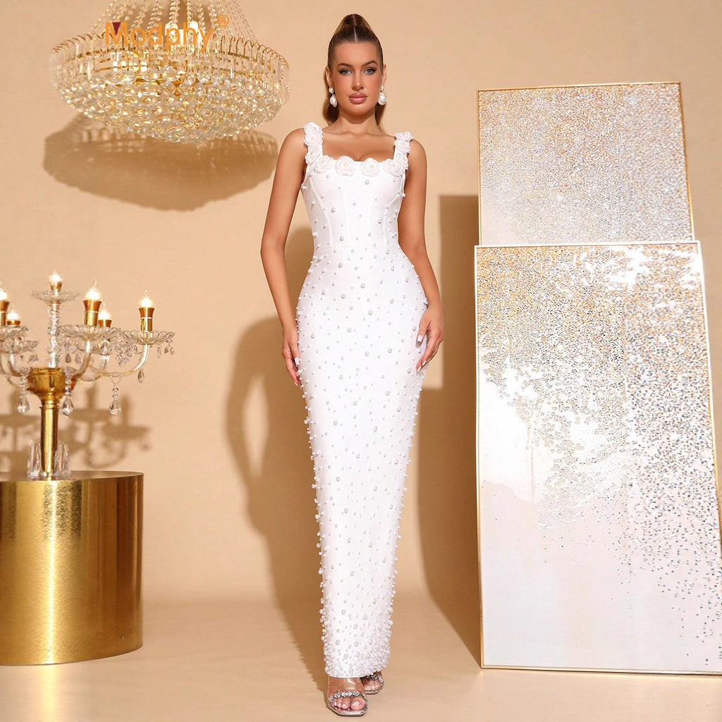 Beaded Spaghetti Strap Bodycon Long Dress