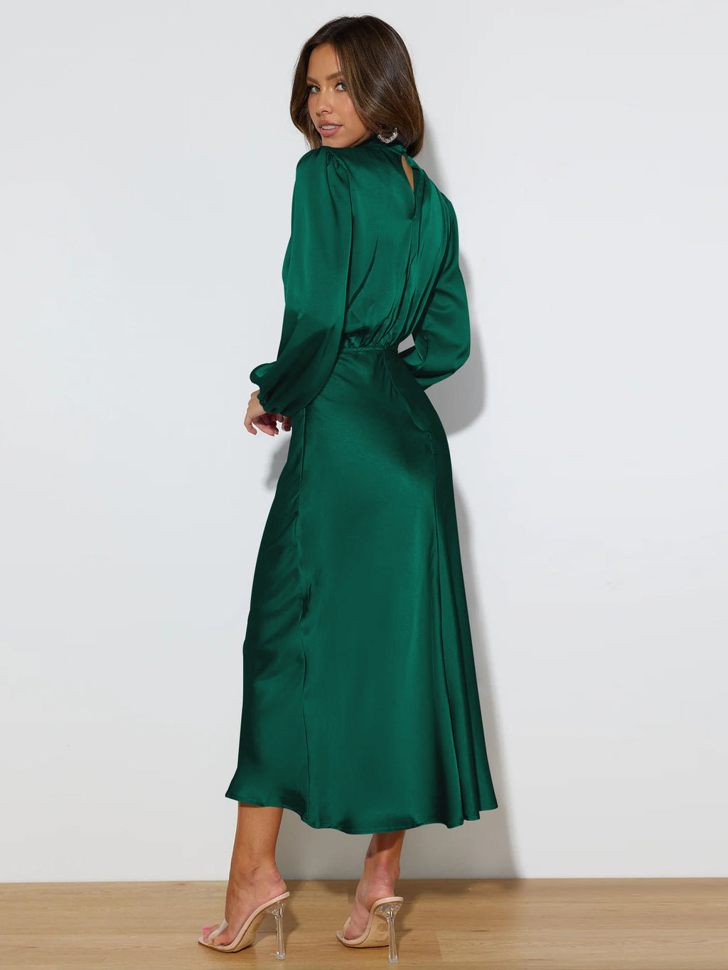 Satin long-sleeved loose dress