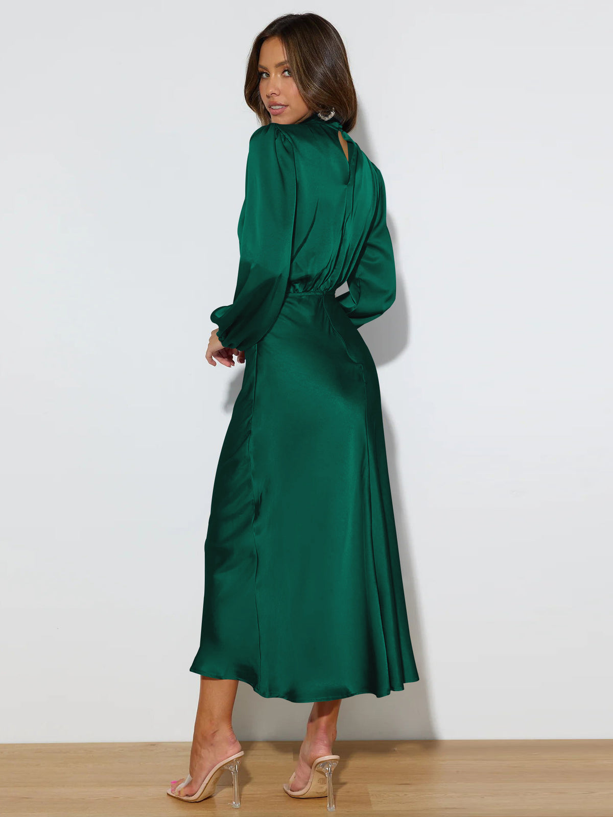 Satin long-sleeved loose dress