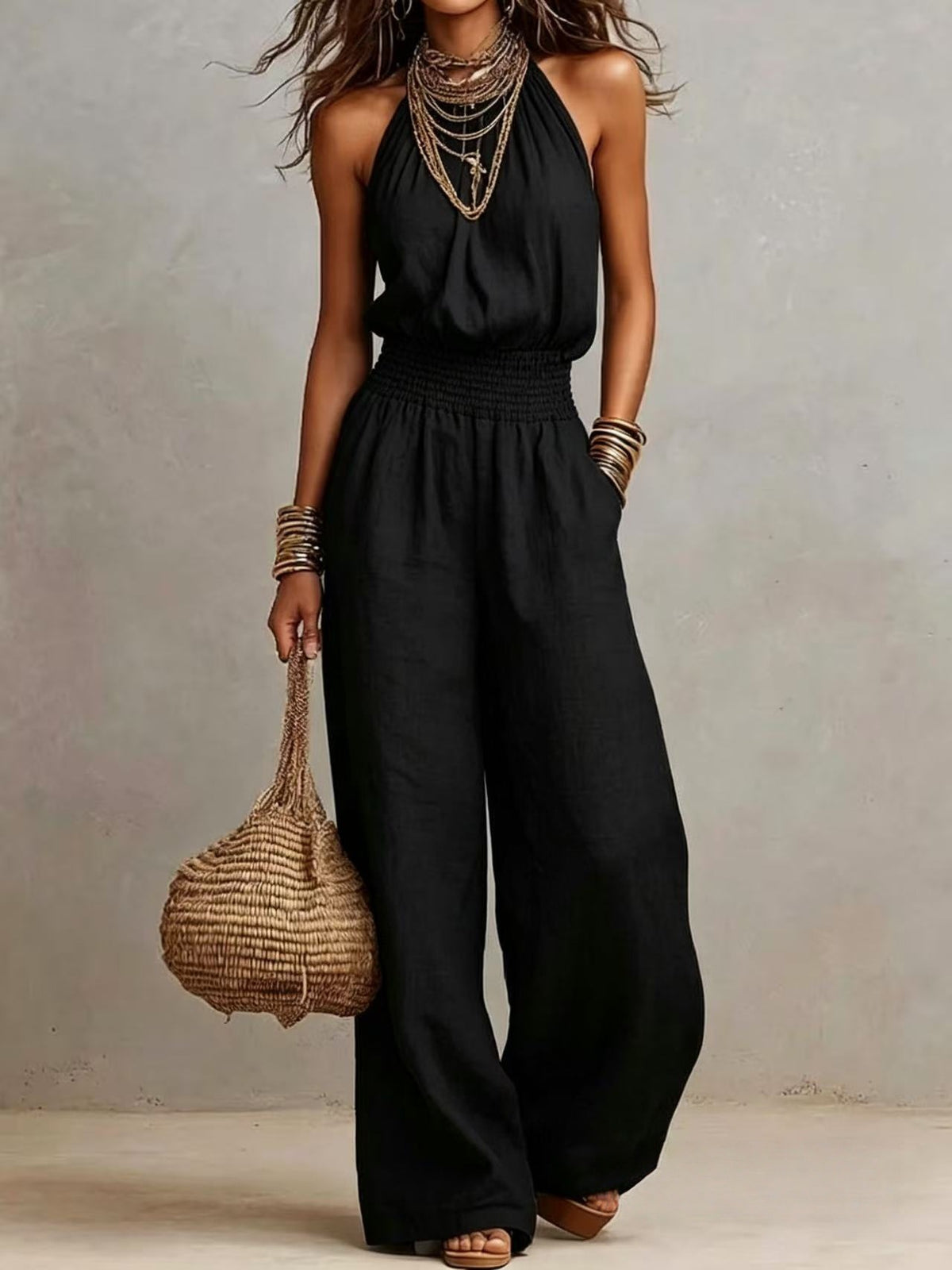 Backless one-piece pants