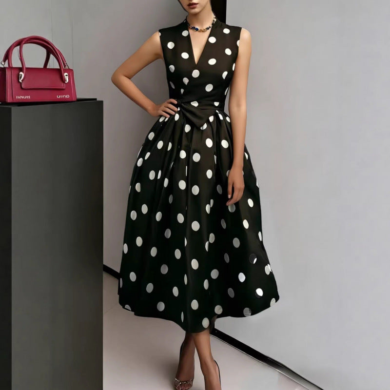 Elegant Polka Dot Waist Slimming Dress