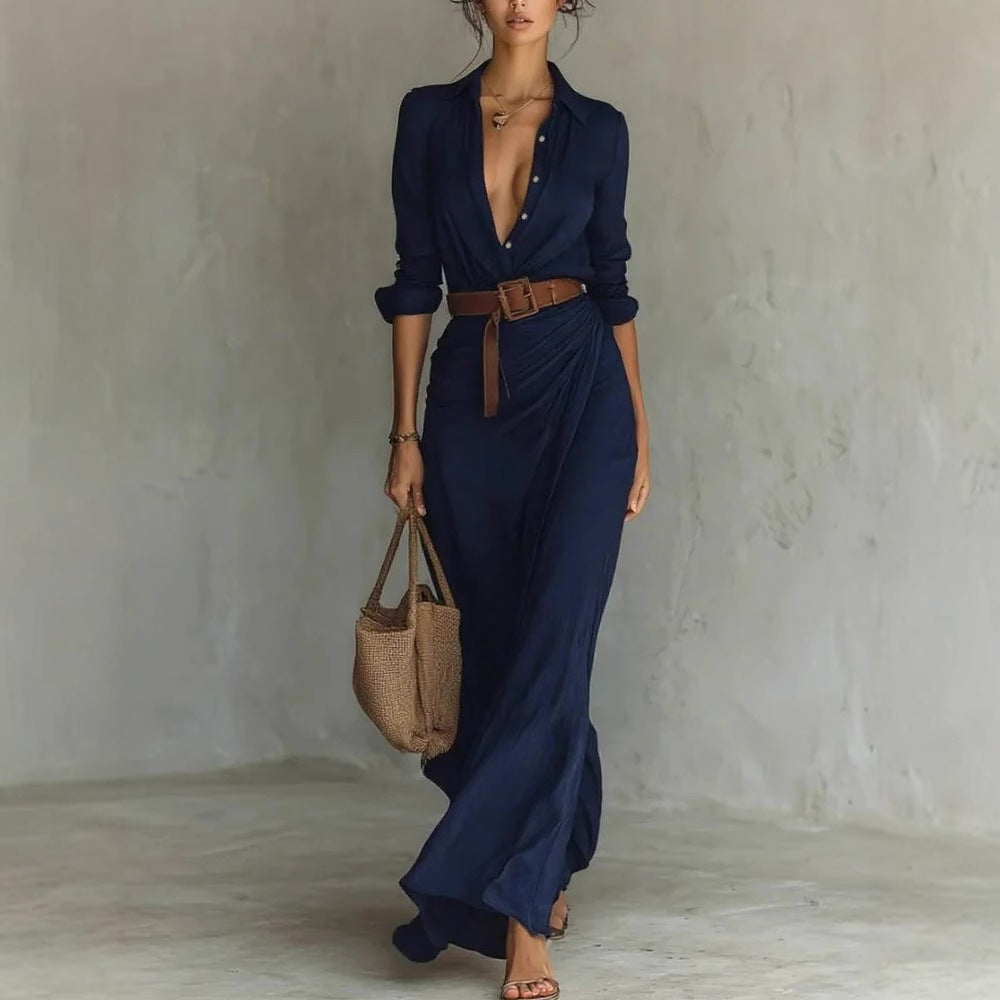 Elegant Pleated Dress with Belt