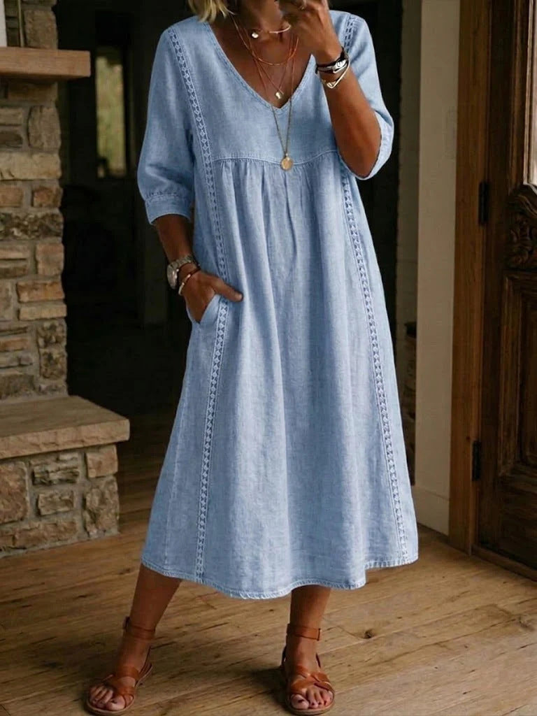 Womens Casual V-Neck Lace Dress