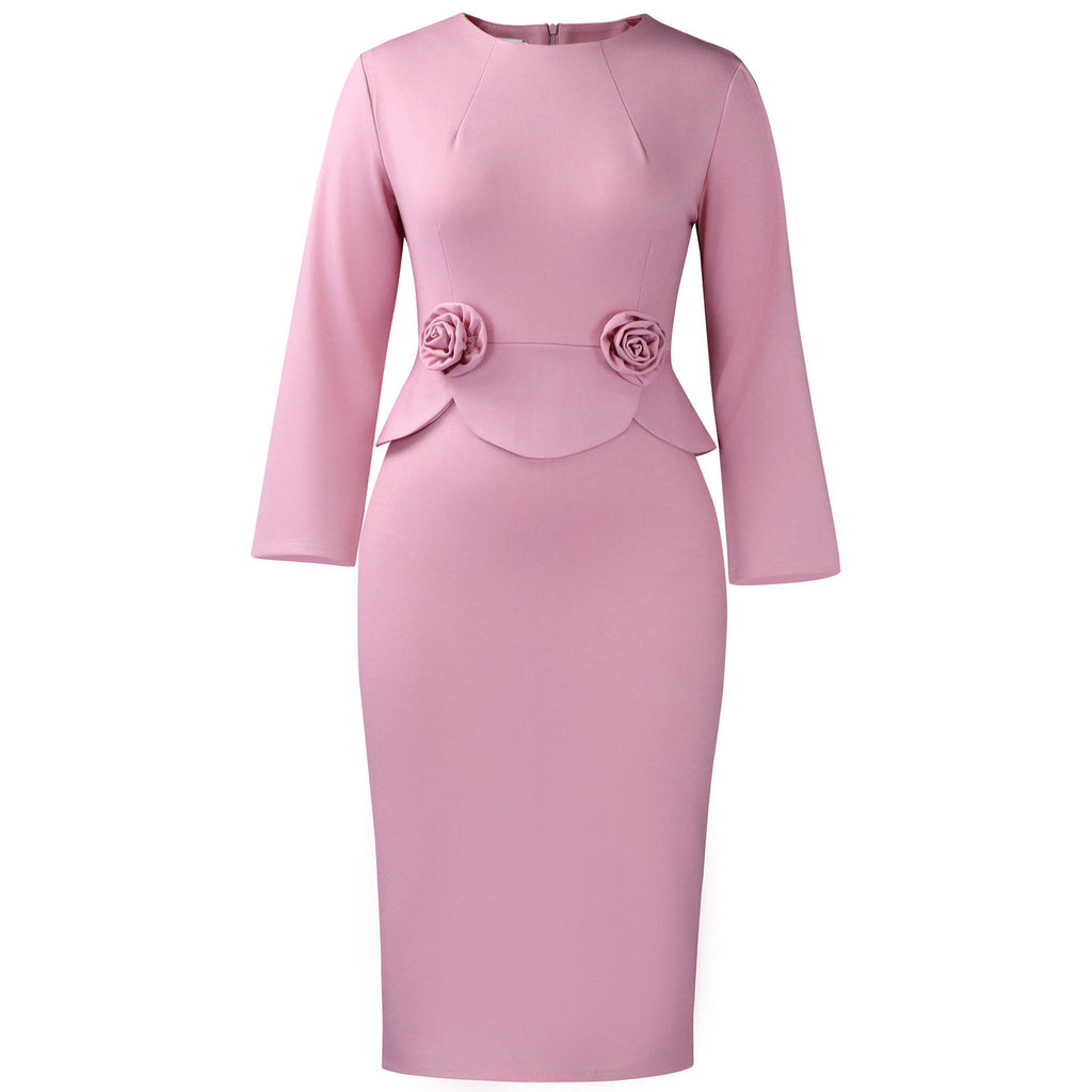 Solid Color Stereo Flower Dress