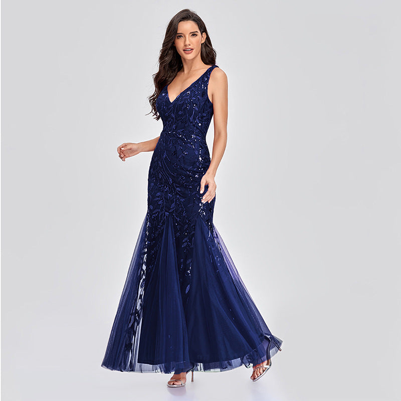 Embroidered Sequins Mermaid Evening Dress