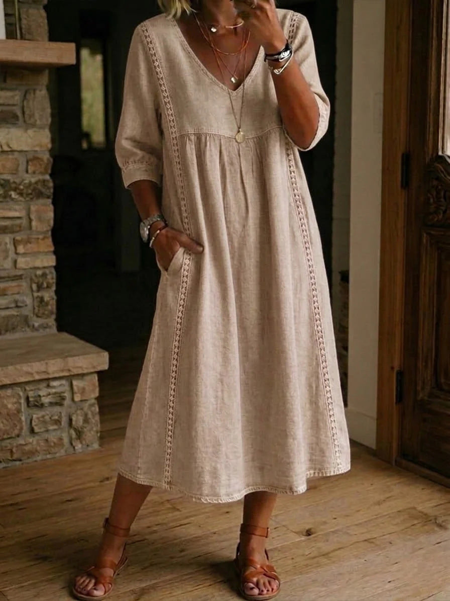 Womens Casual V-Neck Lace Dress