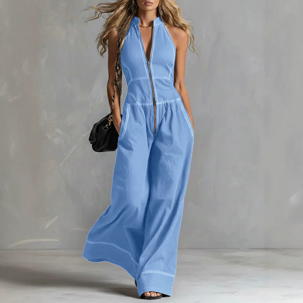 Womens Stand Collar Sleeveless Loose Pants