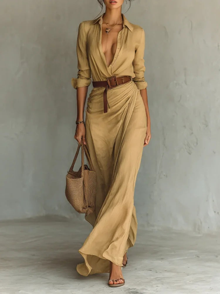 Elegant Pleated Dress with Belt