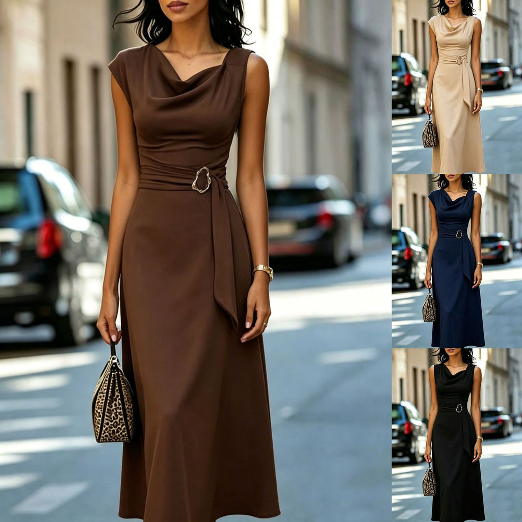 Elegant Asymmetrical Tie-Waist A-Line Dress