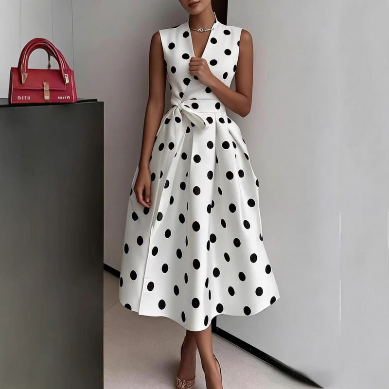 Elegant Polka Dot Waist Slimming Dress