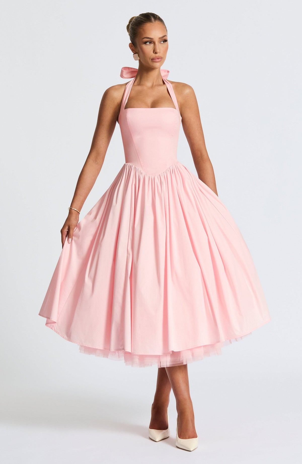 White Halter Mesh Dress
