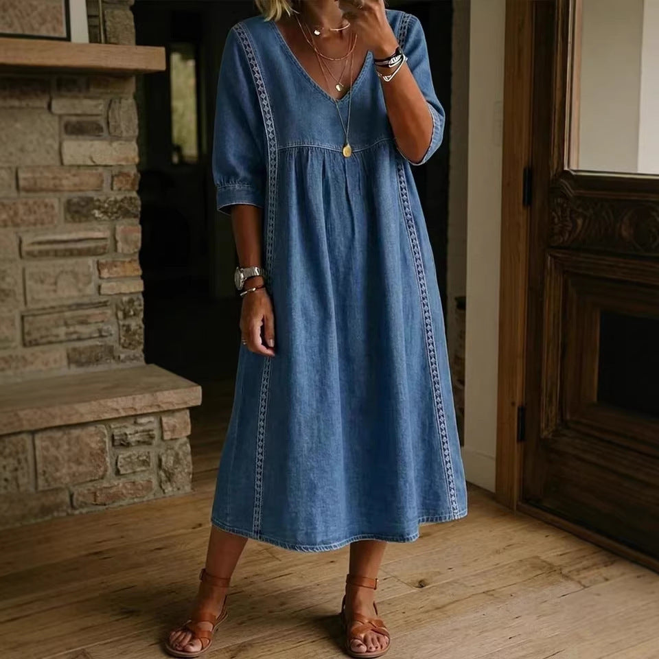 Womens Casual V-Neck Lace Dress