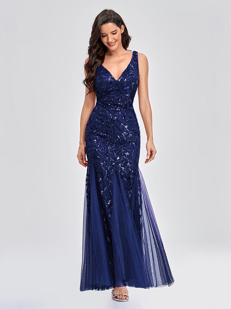 Embroidered Sequins Mermaid Evening Dress