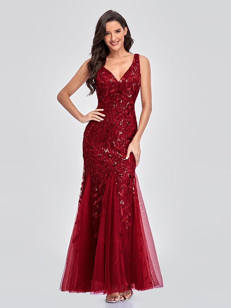 Embroidered Sequins Mermaid Evening Dress